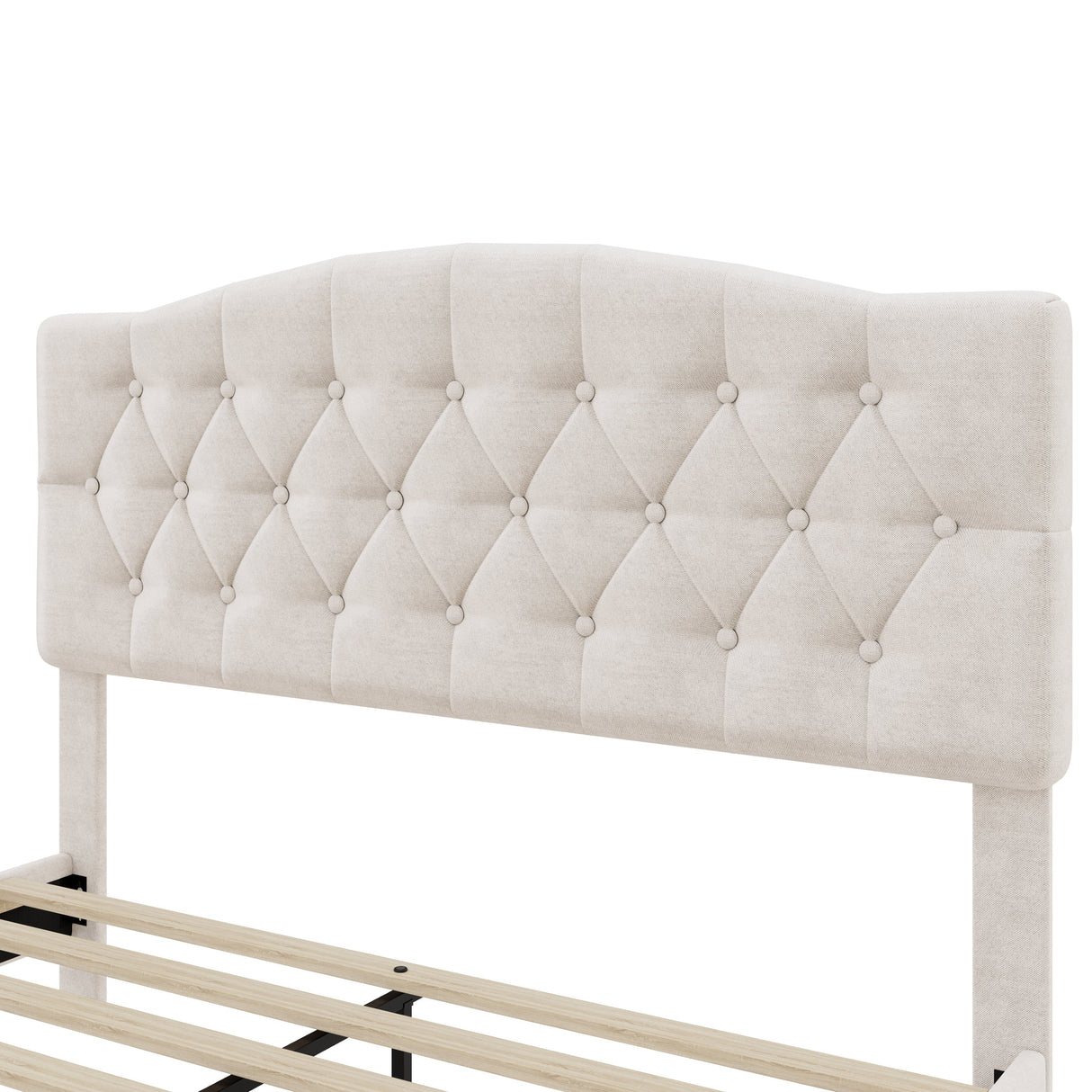 Upholstered Platform Bed with Saddle Curved Adjustable Headboard and Diamond Tufted Details