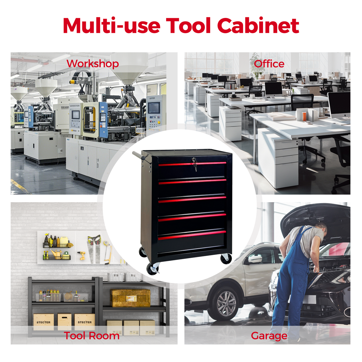 Rolling Metal Tool Chest With 5 Drawers