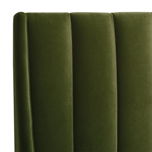 Aspen Vertical Tufted Headboard Platform Bed Set, King, Olive Green Performance Velvet