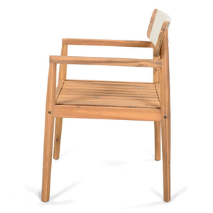 Creative Braided Acacia Wood Outdoor Dining Chairs with Armrests – Set of 2