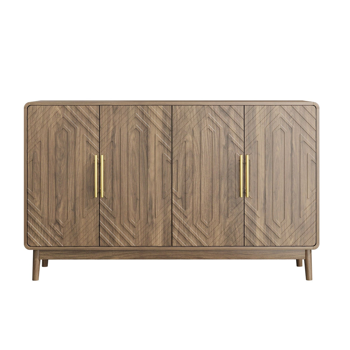 Sideboard Buffet Cabinet with Carved Doors and Adjustable Shelf - Dark Brown