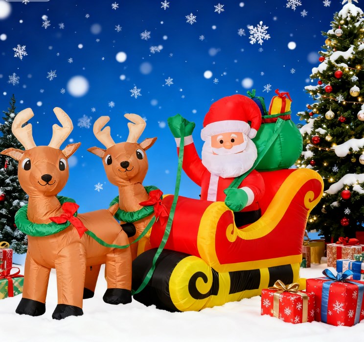 Outdoor Inflatable Santa Claus Decoration with Sleigh and Reindeer