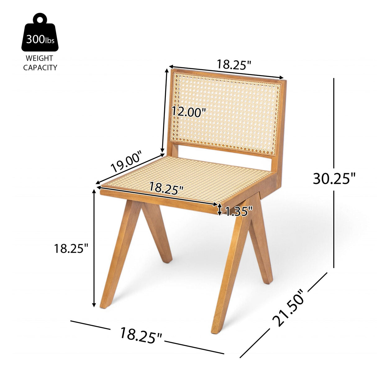 Chandigarh Dining Room Chairs with Natural Rattan (Set of 2)