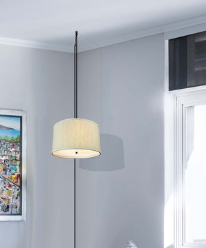 16"W 2 Light Swag Plug-In Pendant  Textured Oatmeal with Diffuser Black Cord