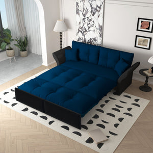 Queen Pull Out 3-in-1 Convertible Sleeper Tufted Sofa & 2 Soft Pillows