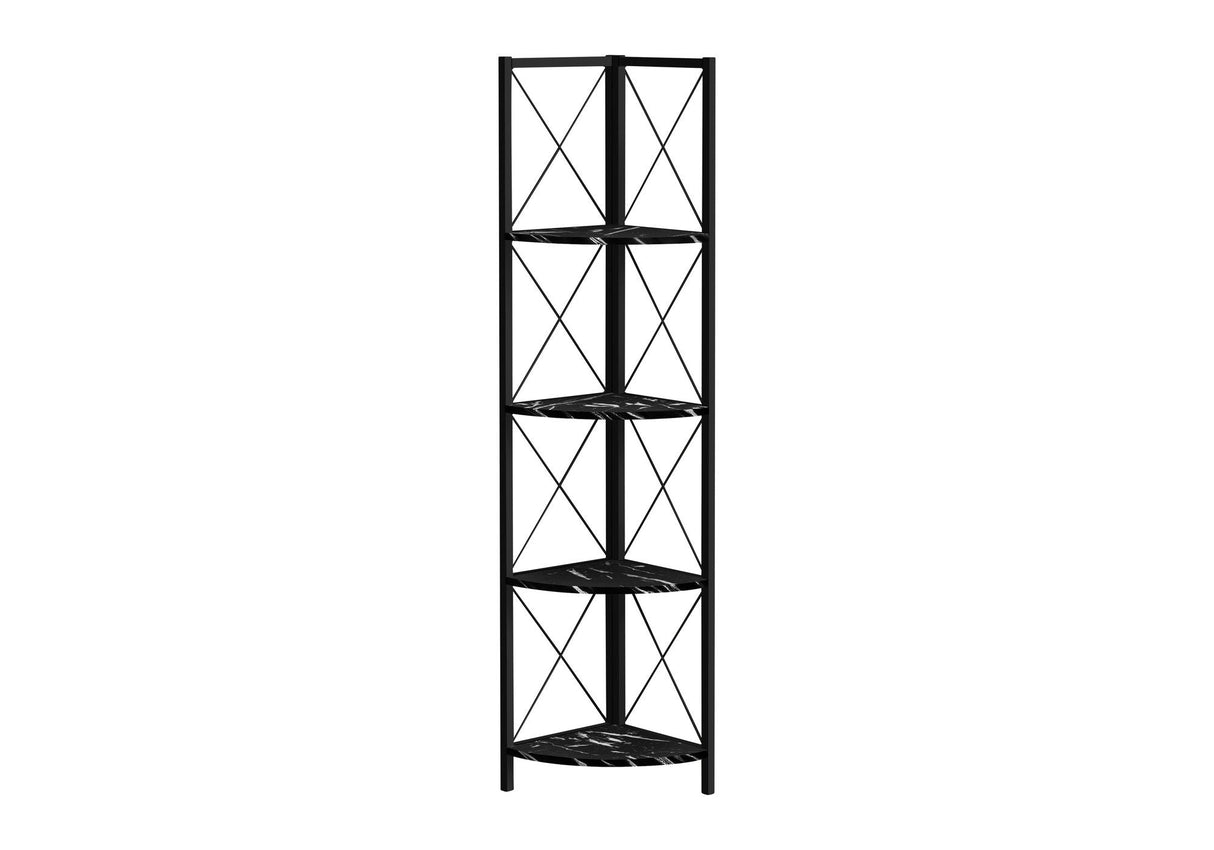4-Tier Corner Bookshelf with Marble Look and Metal Frame