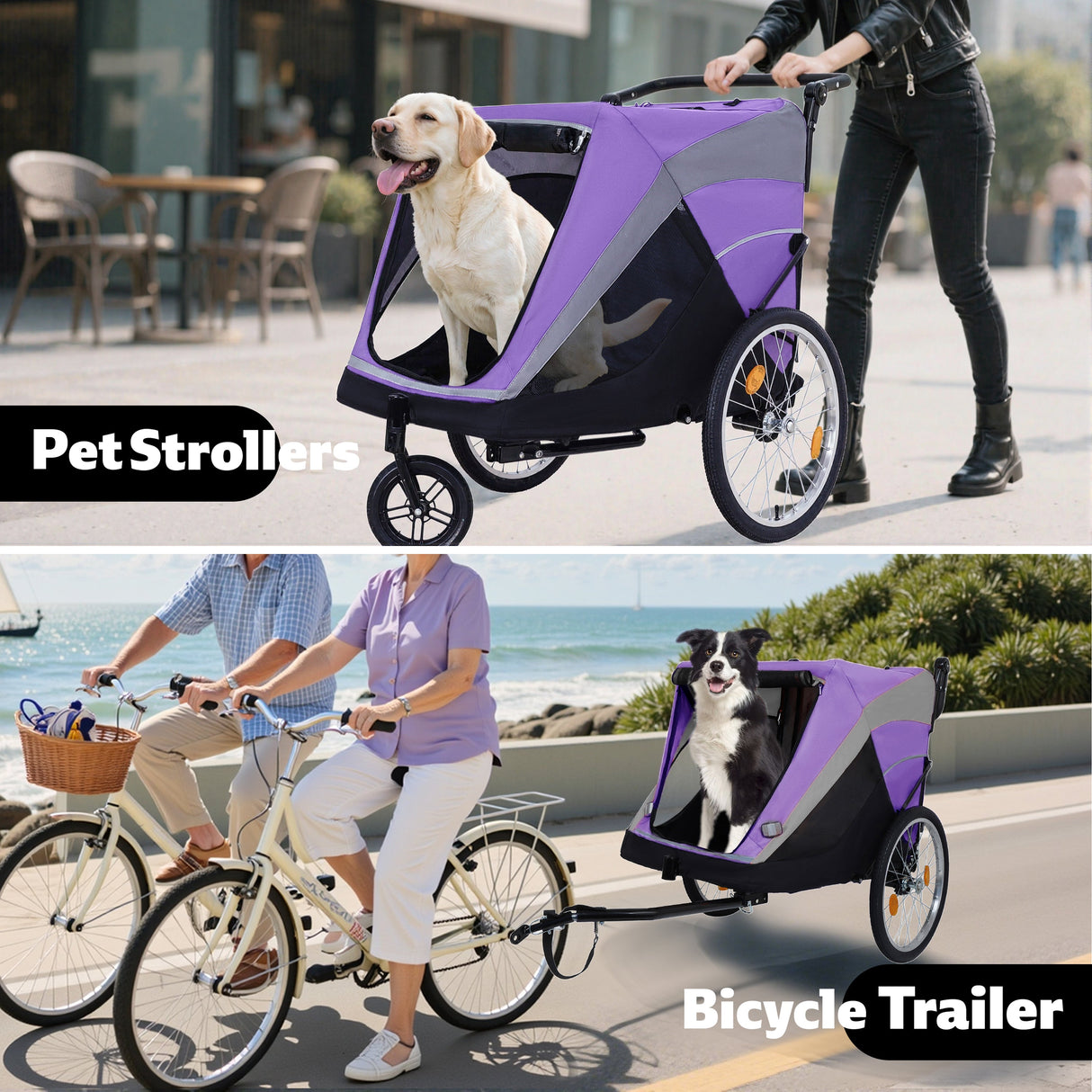 2-in-1 Bike Trailer & Push Cart for Pets