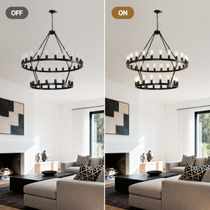 47.24 Inch Matte Black Wagon Wheel Chandelier with 36 Lights