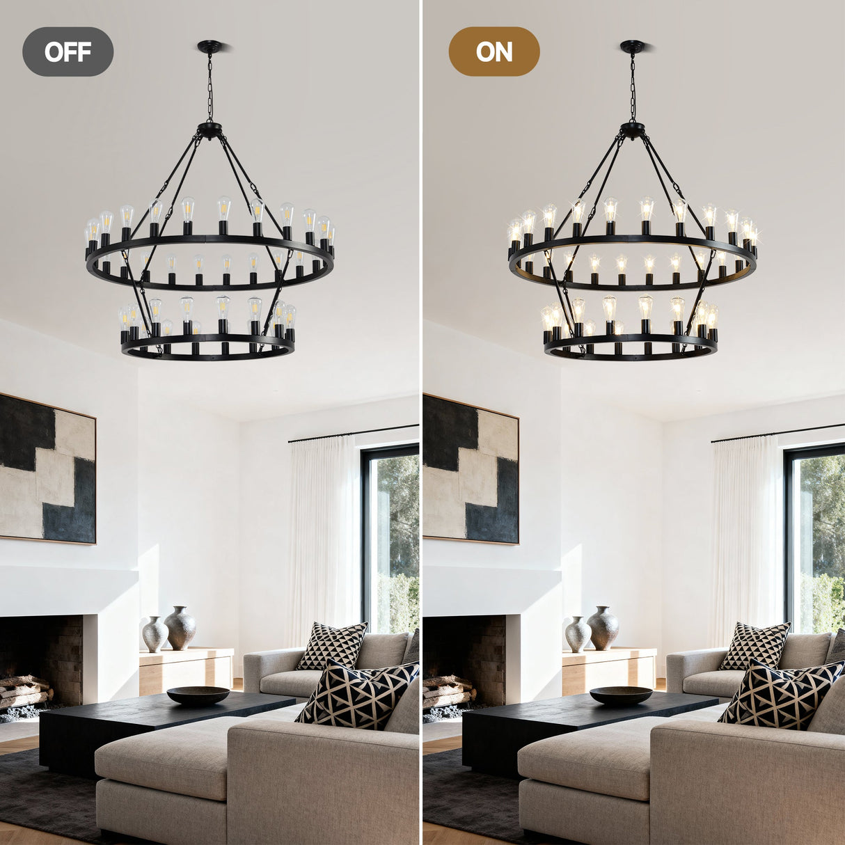 47.24 Inch Matte Black Wagon Wheel Chandelier with 36 Lights