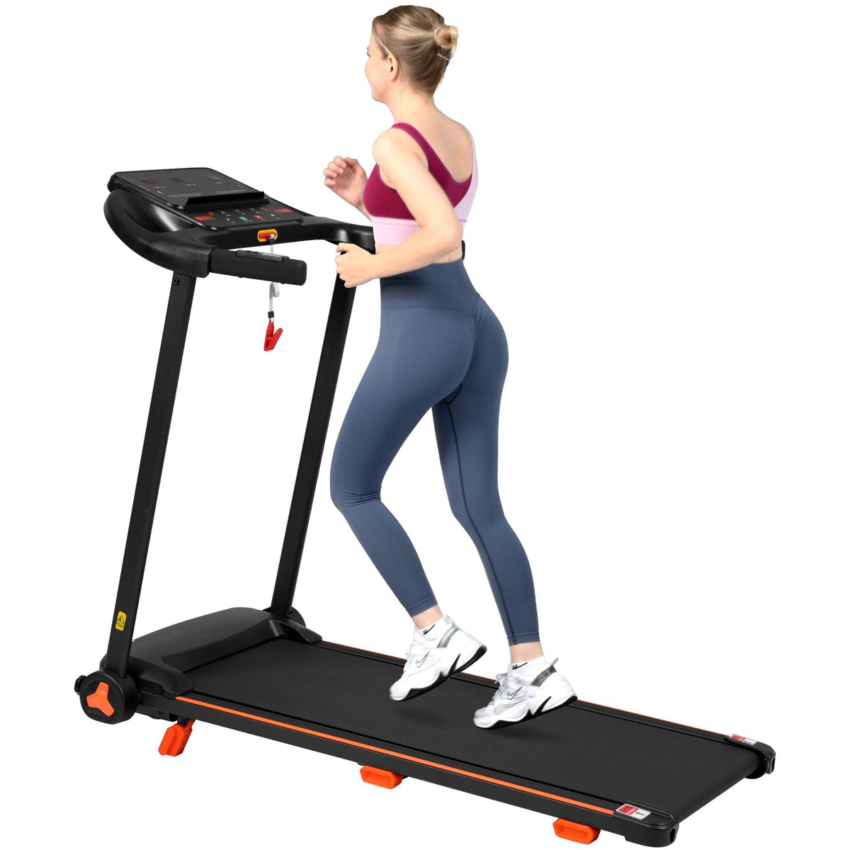2.5Hp Quiet Folding Treadmill With Heart Rate Sensor, 300Lbs Weight Capacity, With USB Charge Station For Android & Bluetooth Speaker, 6 Shock Absorbing - Black