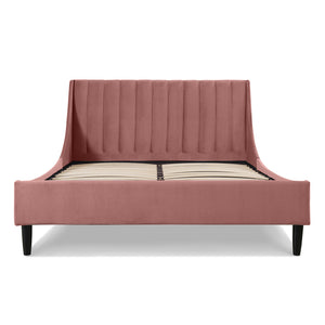 Aspen Vertical Tufted Headboard Platform Bed Set, Queen, Ash Rose Pink Velvet