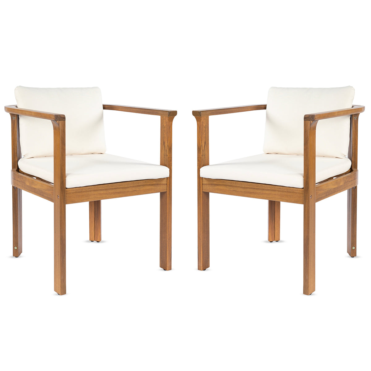 Outdoor Dining Chair Set of 2 with Curved Acacia Wood Arms