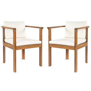 Outdoor Dining Chair Set of 2 with Curved Acacia Wood Arms