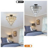 20' Black Crystal Chandelier Ceiling Light, Modern Luxury 10-Light Flush Mount