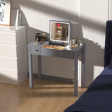 Grey vanity table with led lights, flip-top mirror and 2 drawers, jewelry storage
