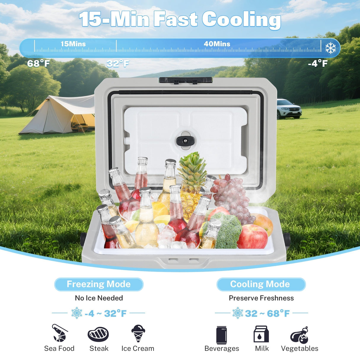 P15 Portable Car Fridge (45W 13.5L) for Camping