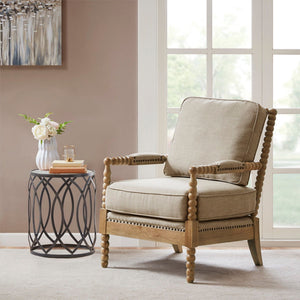 Arm Chair With Open Back Spindle Design, Padded Armrests