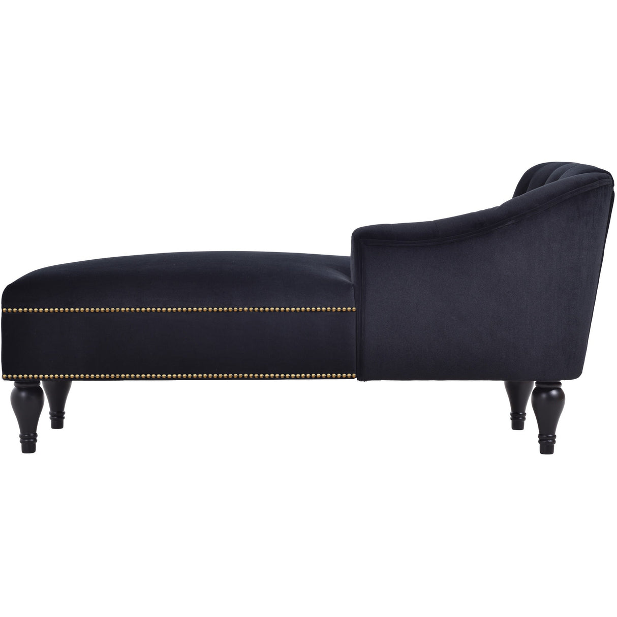 58" Velvet Chaise Lounge with Nailhead Trim and Solid Wood Legs