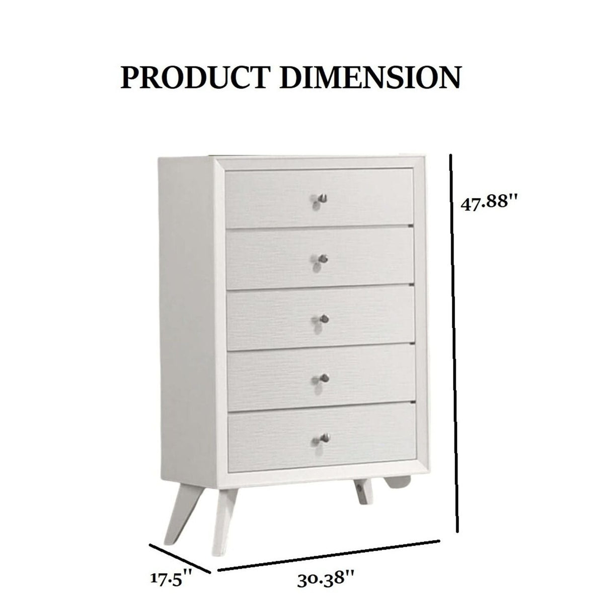 1 Piece Chest With Angled Legs, Wave Texture, Round Knobs - White