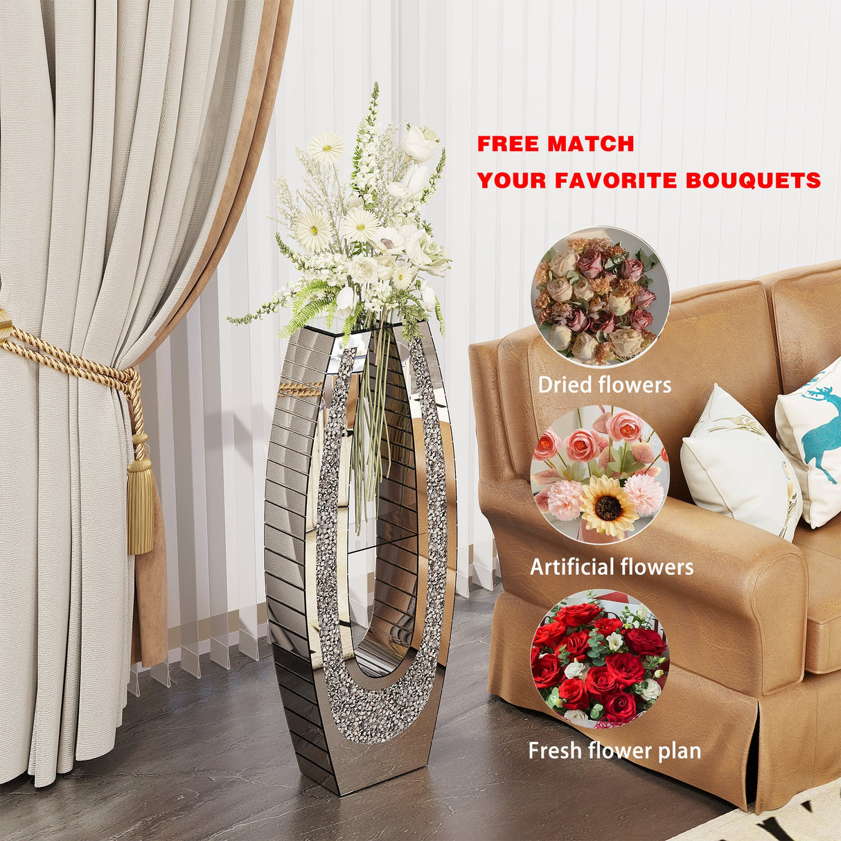 35.82" U-Shaped Tall Decorative Floor Vase