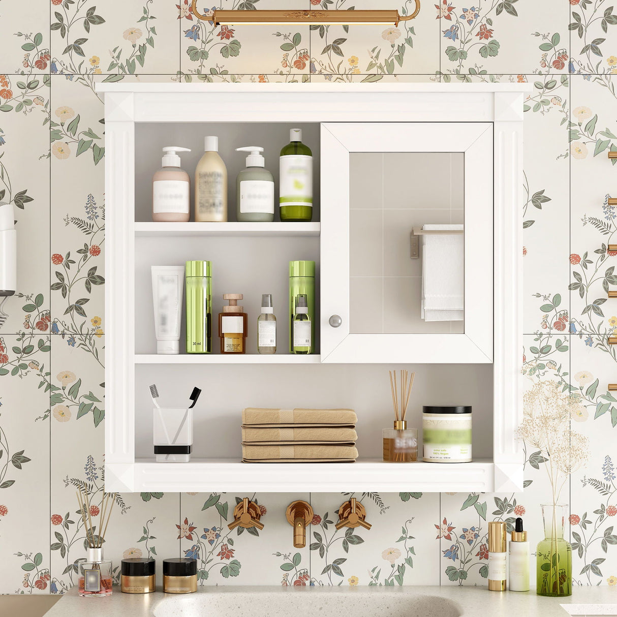 Wall-Mounted Bathroom Cabinet with Mirror and Adjustable Shelves