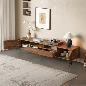 Walnut TV Stand for TVs Up to 85" with Closed Storage and Soft Closing Hinges