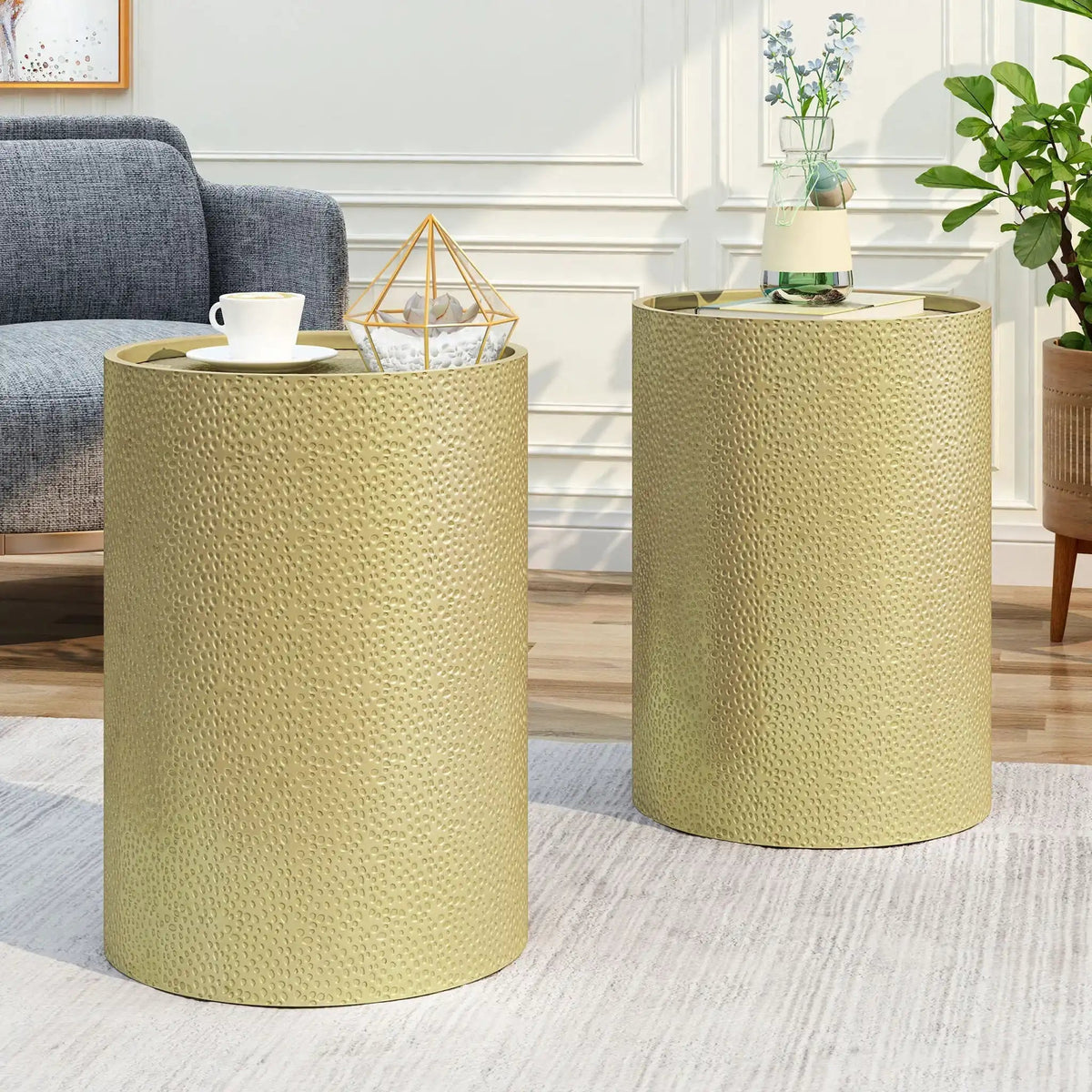 Modern Round Accent Table With Hammered Surface