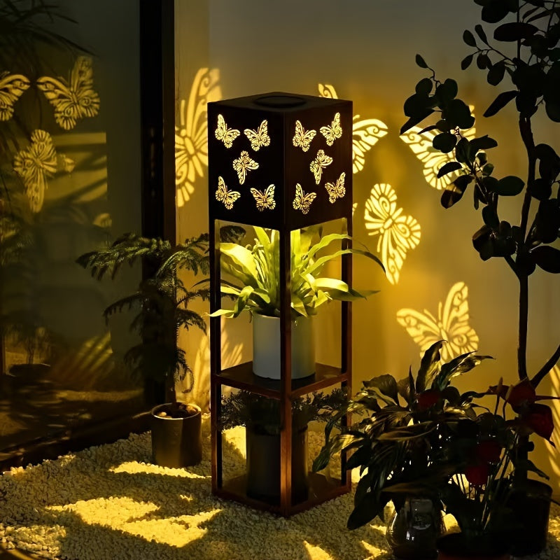 Solar Garden Lantern with Flower Stand – LED Outdoor Light with Butterfly & More
