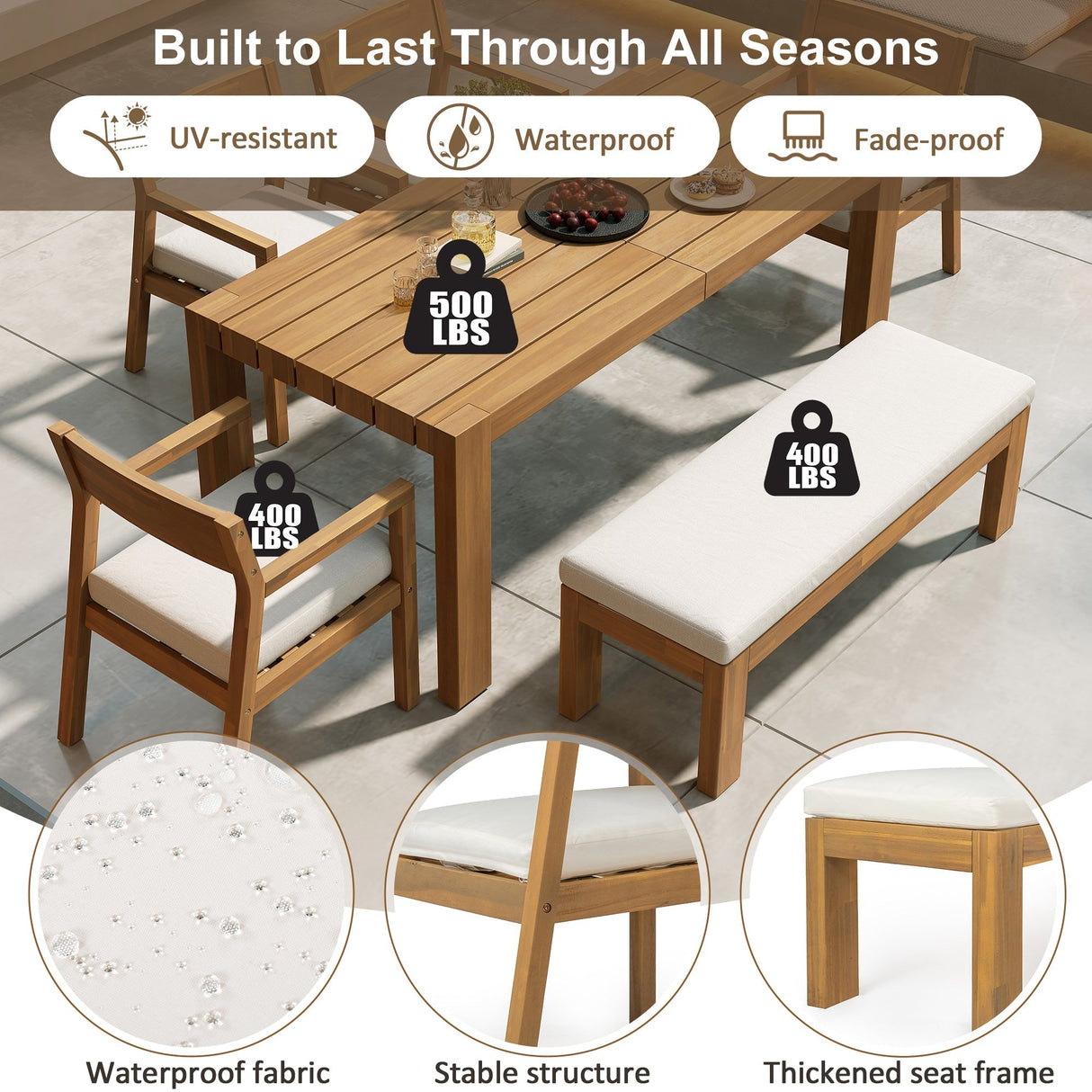 TREXM Patio Dining Table Set for 6 with Umbrella Hole
