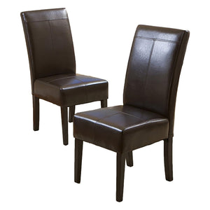 Bonded Leather Upholstered Dining Chair with Solid Wood Legs (Set of 2) - Chocolate