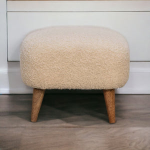 Solid Wood Boucle Upholstered Square Footstool