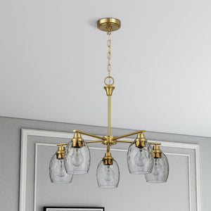 5 Lights Linear Arms With Chain Chandelier - Clear / Gold