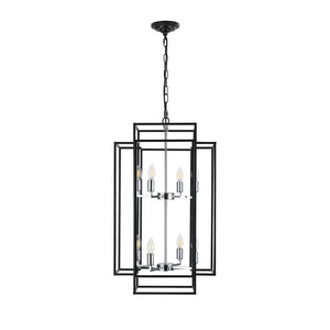 18' Modern 8-Light Black & Chrome Geometric Pendant Chandelier, Industrial Metal Frame, Adjustable Hanging Light for Living Room, Dining Room, Kitchen (No Bulbs)