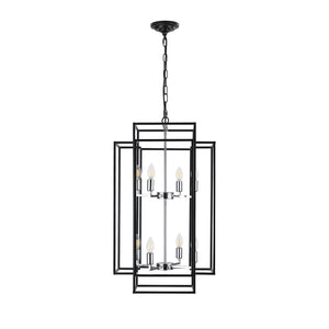 18' Modern 8-Light Black & Chrome Geometric Pendant Chandelier, Industrial Metal Frame, Adjustable Hanging Light for Living Room, Dining Room, Kitchen (No Bulbs)