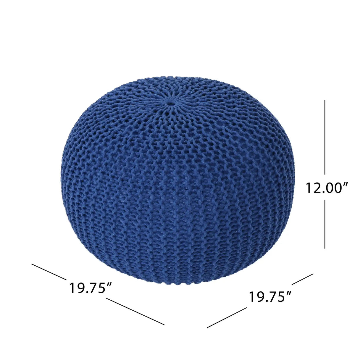 Knitted Cotton Round Pouf Ottoman with Soft Textured Cover - Dark Gray, Yellow, Blue