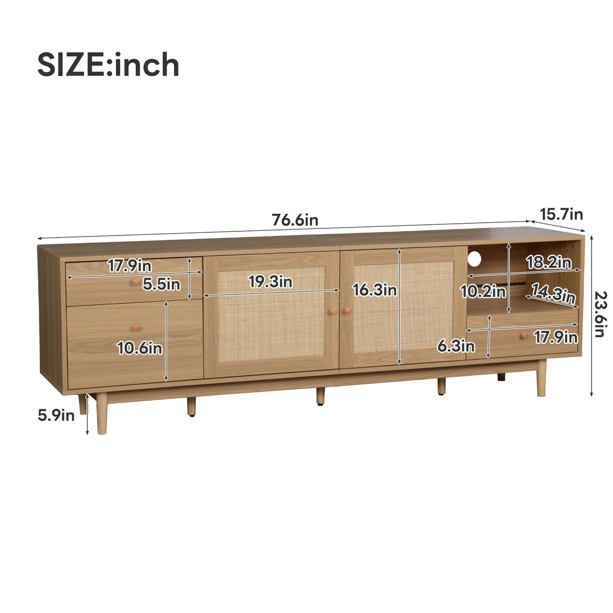 TV Stand With Doors - Natural