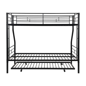 Twin Over Full Modern Metal Bunk Bed With Trundle - Black
