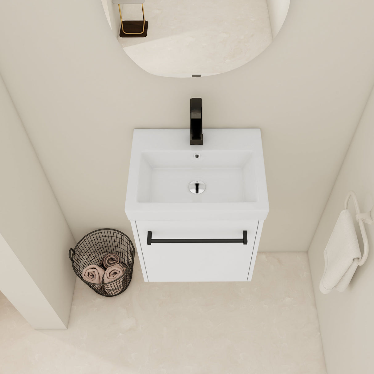 18" Floating Wall-Mounted Bathroom Vanity with Ceramic Sink