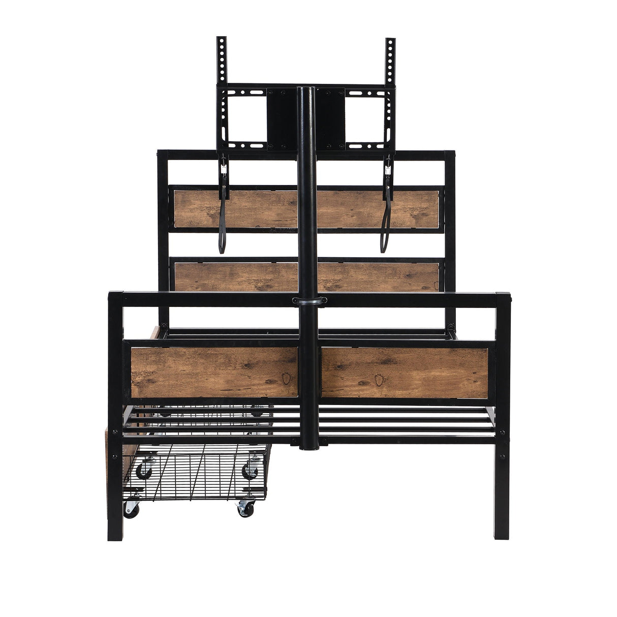 Twin Size Platform Bed With Headboard And Footboard, 2 Storage Drawers And Rotatable TV Stand - Black