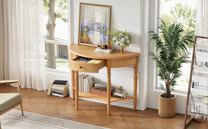 TREXM Farmhouse Half Moon Console Table with Drawer & Shelf