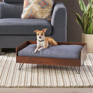 Acacia Wood Dog Bed with Sleek Hairpin Legs