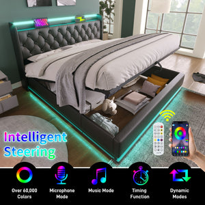 Upholstered Bed, 360 Surround LED Function, Remote Control, Hydraulic Storage Bed With USB, Type-C Charging (Without Mattress)