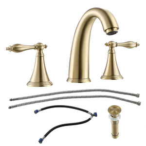 Elegant 2 Handle Widespread Bathroom Faucet With Pop Up Drain And Water Supply Lines