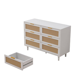 6 Drawer Storage Cabinet with Modern Rattan Drawers - Light Brown, Black, or White