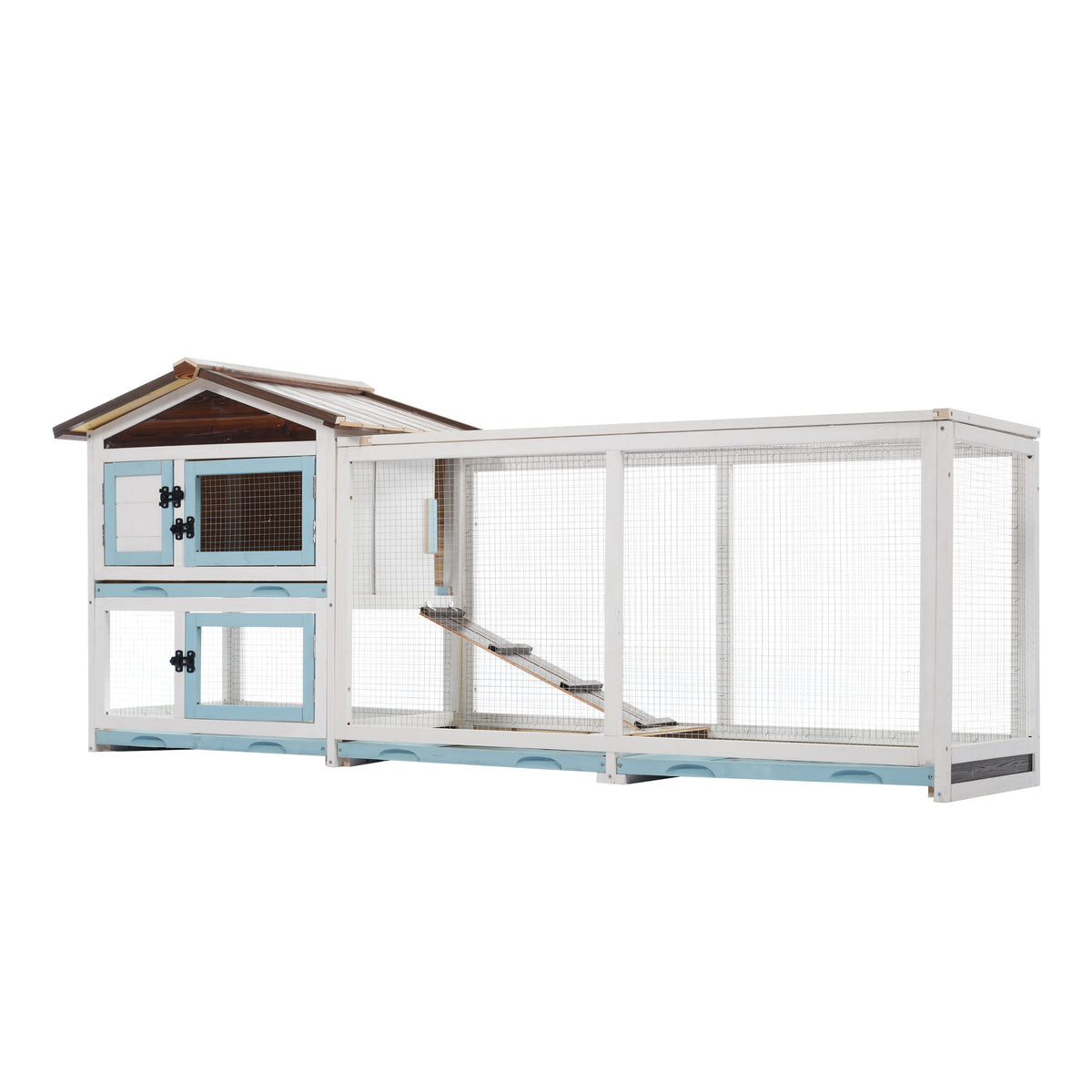 Outdoor Multi-Level Fir Wood Rabbit Hutch with Removable Trays - Natural Wood
