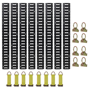 Heavy Duty E Track Tie-Down Rail Kit with Steel O-Ring Anchors - Black