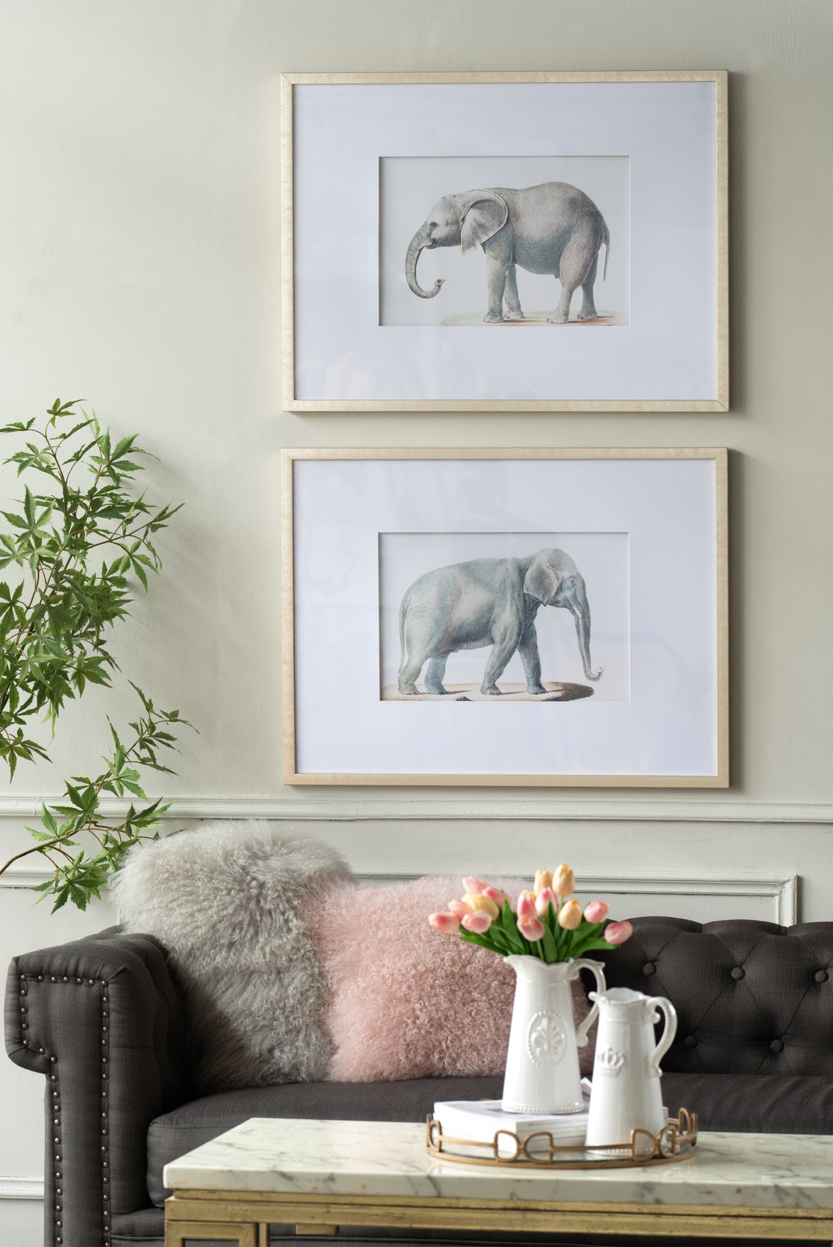 23.6x31.5'-Fake-Elephant-Pencil-Drawings,-Set-of-2-Wall-Art