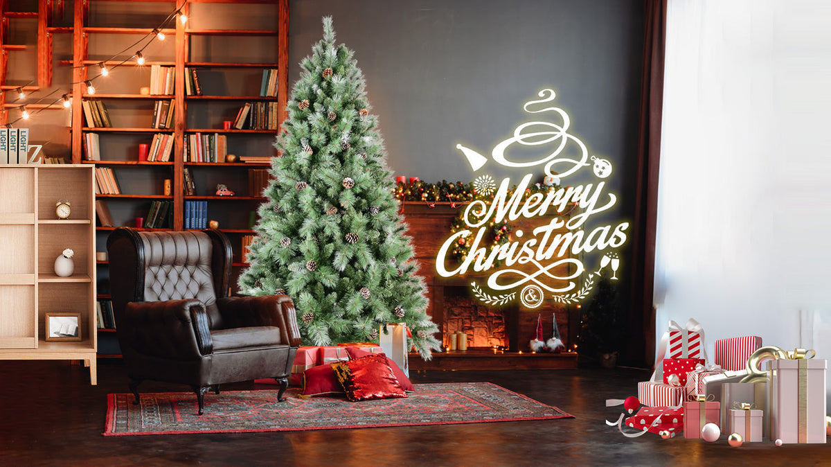 8 Ft Full-Bodied Pre-Decorated Pinecone Christmas Tree with Pine Cones - Green