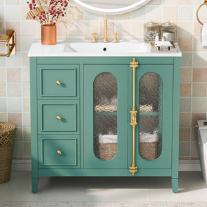 Bathroom Vanity with 3 Drawers and 2 Soft-Close Doors Cabinet - Lake Green