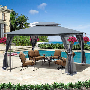 Patio Gazebo Tent With Ventilated Double Roof And Mosquito Net For Backyard Or Garden